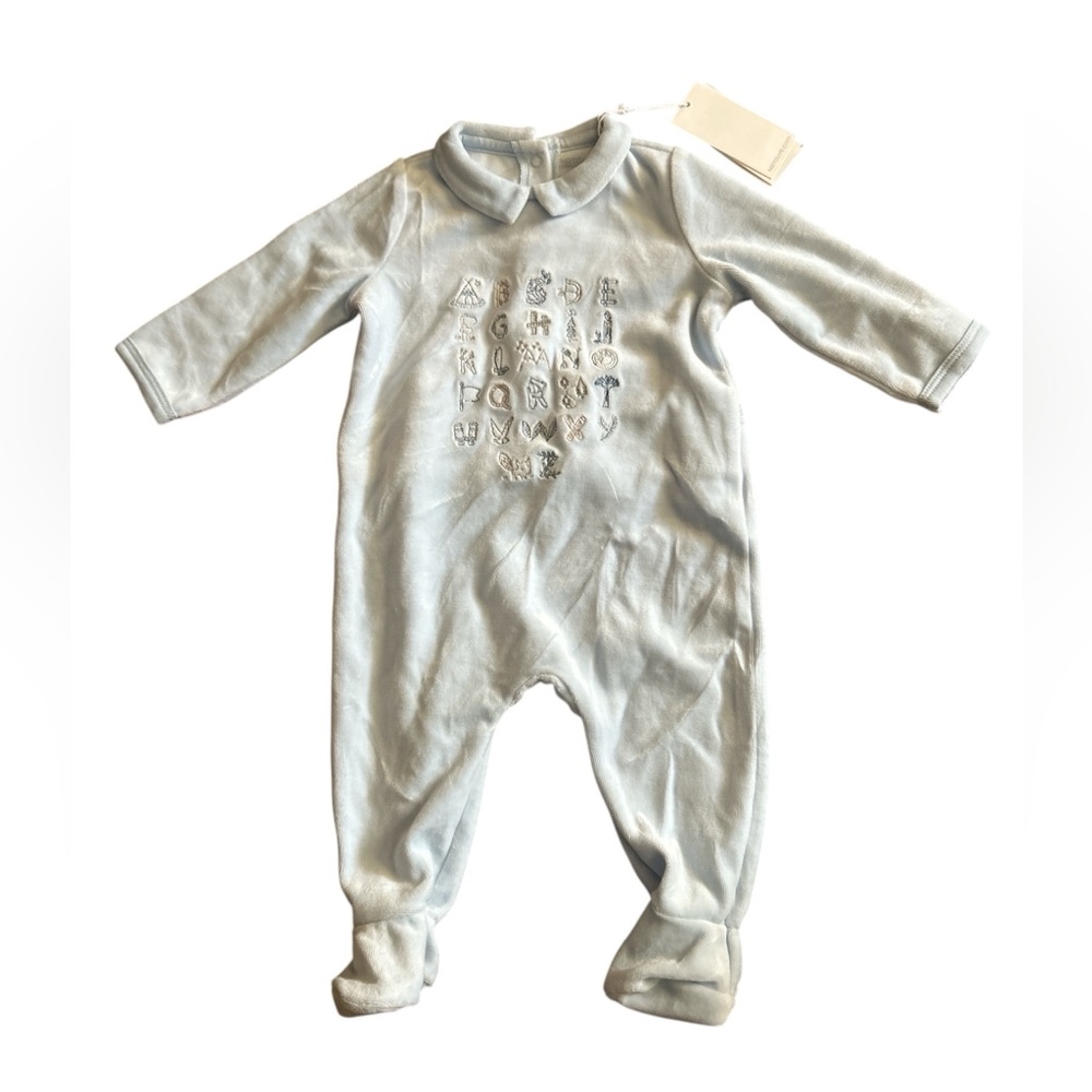 NWT Natalys Velvet Baby Blue Long Sleeve One Piece Footies Baby Size 6 Months